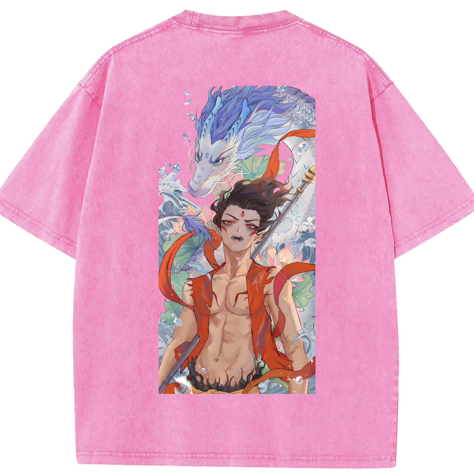 （画像用） Ne Zha 2 ナタ 魔童の大暴れ 綿100% ヴィンテージ風 半袖Tシャツ（背面プリント）
